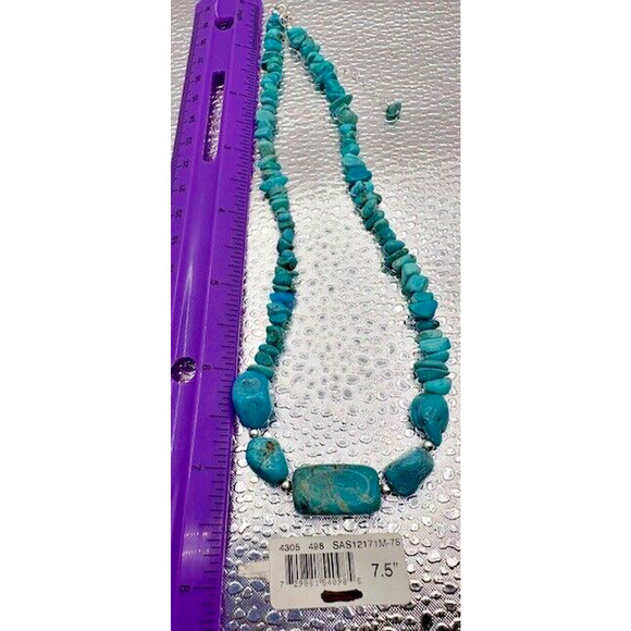 Turquoise Style Beaded Necklace Sterling Silver Clasp 7.5 inch SAS12171M-75 - Picture 5 of 5